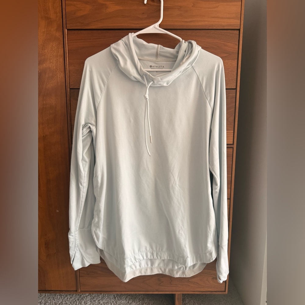 Athleta Hoodie Women’s‎ Large Light Blue Funnel Neck Hooded Thumbhole Pullover - Picture 7 of 7